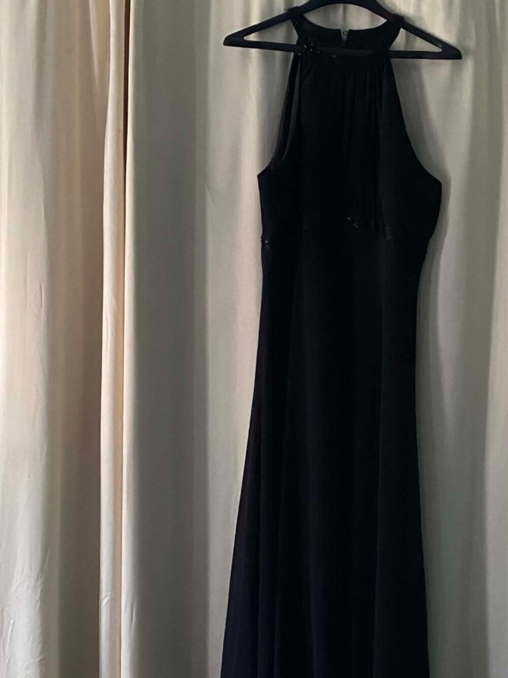 Evan Picone Black Beaded Halter Chiffon Formal Evening Gown Size 14